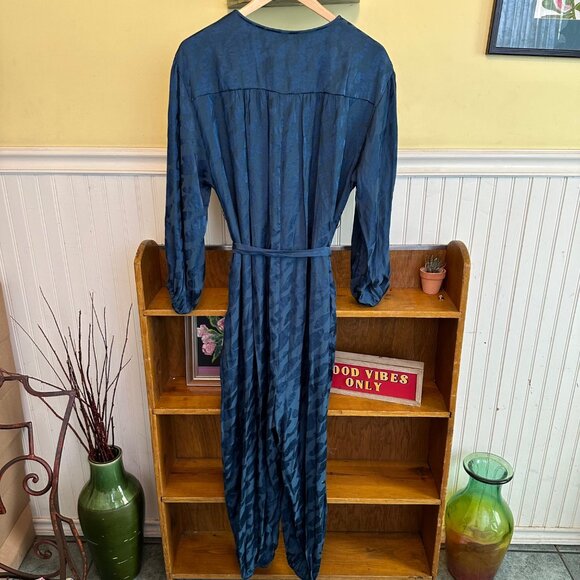Anthropologie Medium green blue button up belted jump suit NWT - Picture 2 of 9